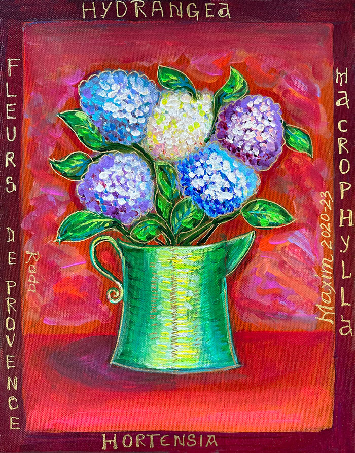 "Hortensia 3", acrylic on canvas, 2020-23, by Bishop Maxim & Rada Vasiljevic